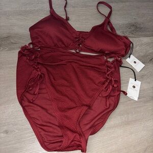 Shade & Shore Textured Crimson Bikini